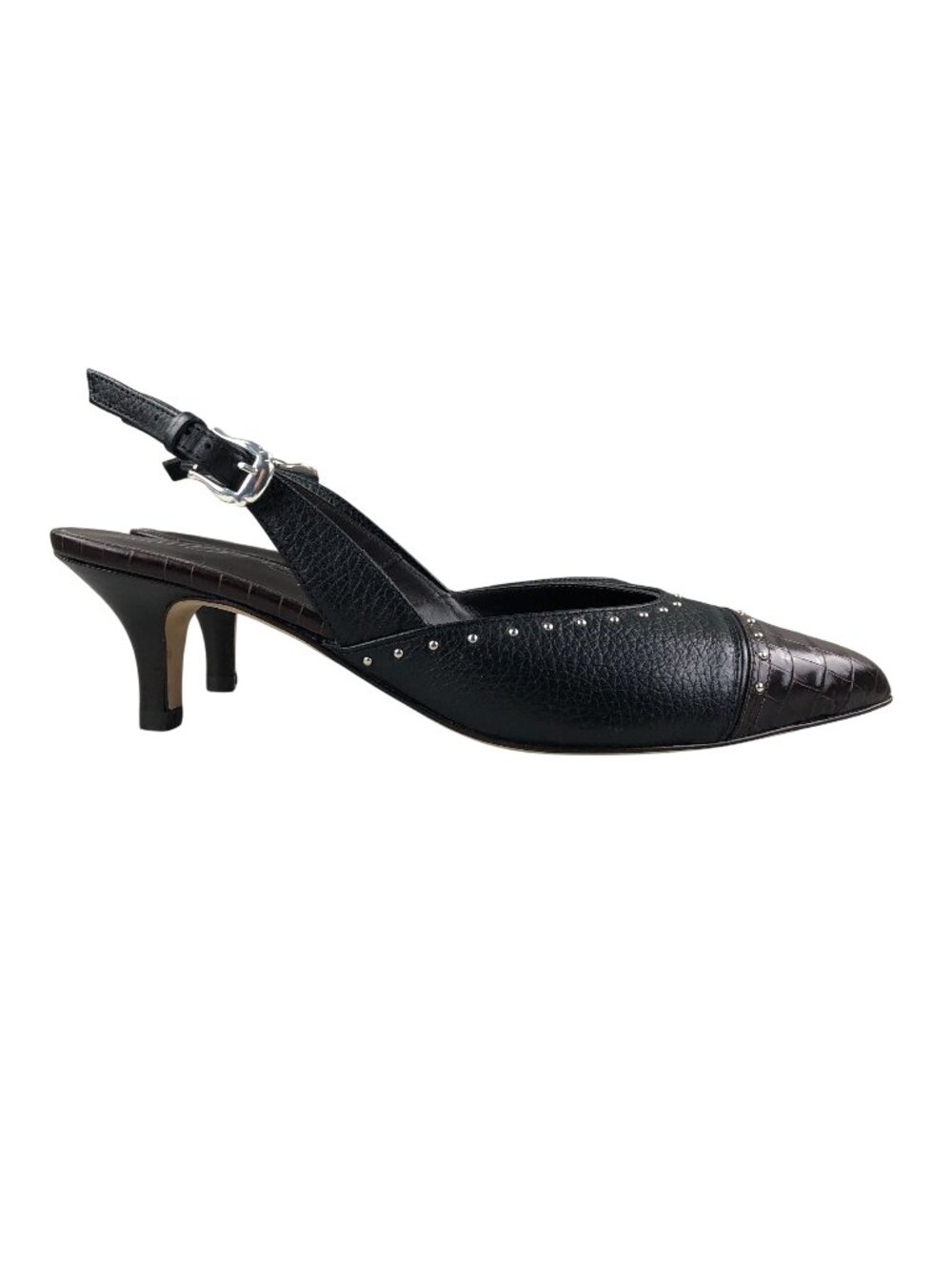 Brighton Women's 6M Frieze Black Leather Pointed Toe Slingback Pumps $285 ITALY